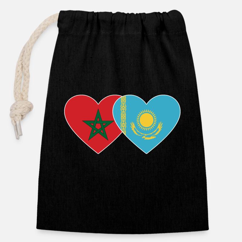 Marokko Kasachstan Flagge Herz - Verschließbarer Geschenkbeutel aus Baumwolle (14x20cm) - Schwarz