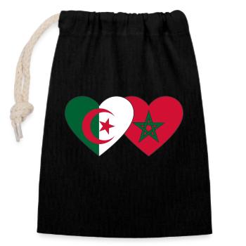 Algerien Marokko Flagge Herz - Verschließbarer Geschenkbeutel aus Baumwolle (14x20cm) - Schwarz - Vorne