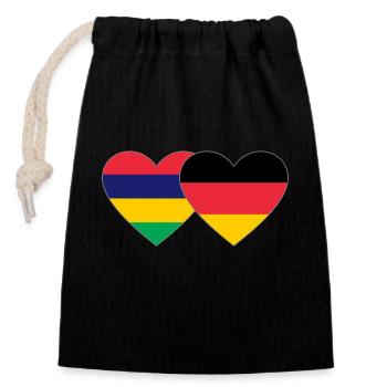Mauritius Germany Flag Heart - Closable cotton gift bag (14x20cm) - black - Front
