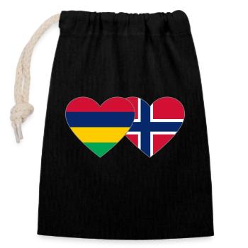Mauritius Norway Flag Heart - Closable cotton gift bag (14x20cm) - black - Front