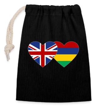 England Mauritius Flag Heart - Closable cotton gift bag (14x20cm) - black - Front