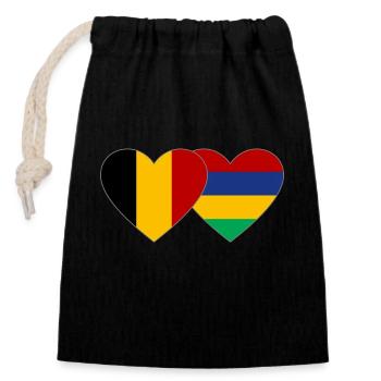 Belgium Mauritius Flag Heart - Closable cotton gift bag (14x20cm) - black - Front
