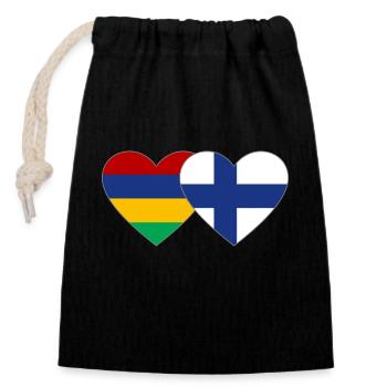 Mauritius Finland Flag Heart - Closable cotton gift bag (14x20cm) - black - Front