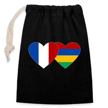 France Mauritius Flag Heart - Closable cotton gift bag (14x20cm) - black - Front