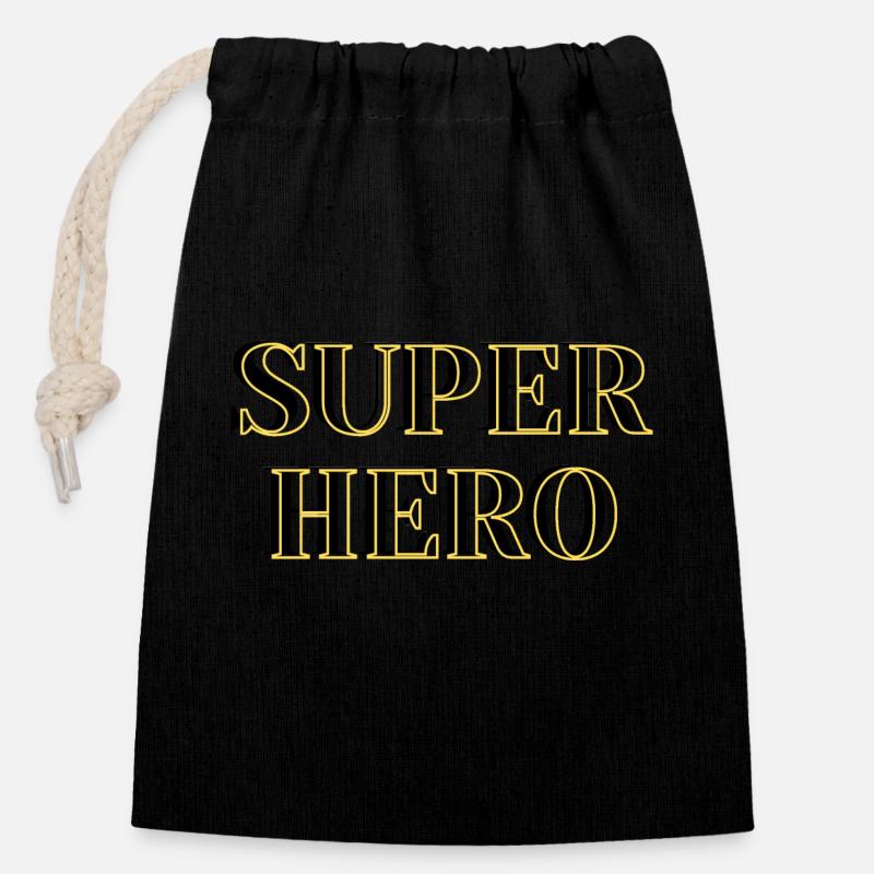 Super-héros - Sac cadeau en coton avec cordon (14 x 20 cm) - noir