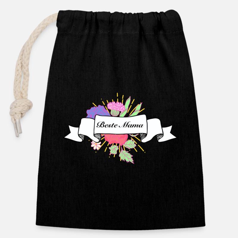 Beste Mama - Verschließbarer Geschenkbeutel aus Baumwolle (14x20cm) - Schwarz