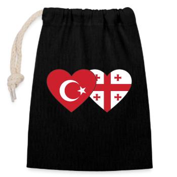 Turquie Géorgie Flag Heart - Sac cadeau en coton avec cordon (14 x 20 cm) - noir - Devant