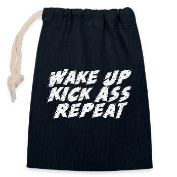 Wake Up Repeat - Closable cotton gift bag (14x20cm) - navy - Front