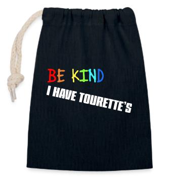 Be kind - I have tourette's (white) - Closable cotton gift bag (14x20cm) - navy - Front