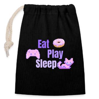Eat Play Sleep - Verschließbarer Geschenkbeutel aus Baumwolle (14x20cm) - Schwarz - Vorne