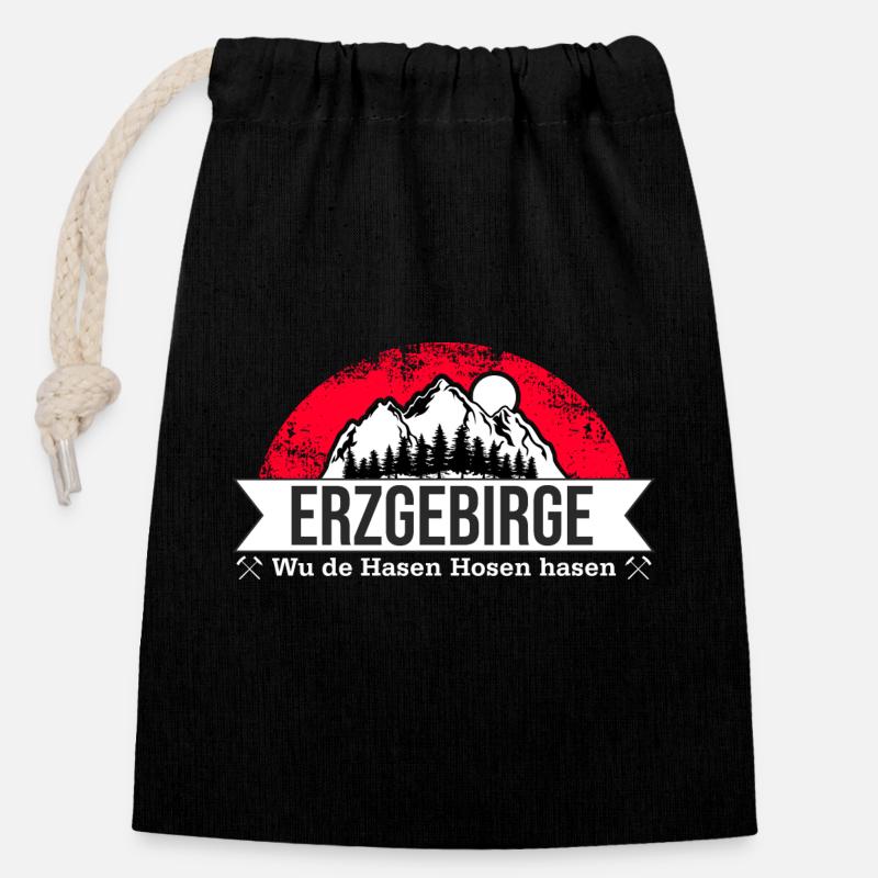 Erzgebirge Hasen Hosen - Verschließbarer Geschenkbeutel aus Baumwolle (14x20cm) - Schwarz