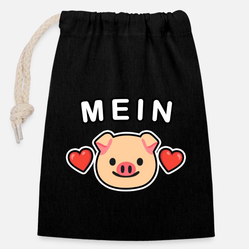 Mein Schweinchen ❤️ Mein Schwein ❤️ - Verschließbarer Geschenkbeutel aus Baumwolle (14x20cm) - Schwarz