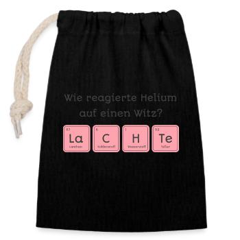 Wie reagierte Helium auf einen Witz? Lachte - Verschließbarer Geschenkbeutel aus Baumwolle (14x20cm) - Schwarz - Vorne