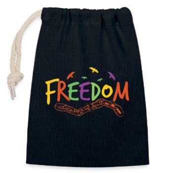 LIBERTÉ - Sac cadeau en coton avec cordon (14 x 20 cm) - bleu marine - Devant