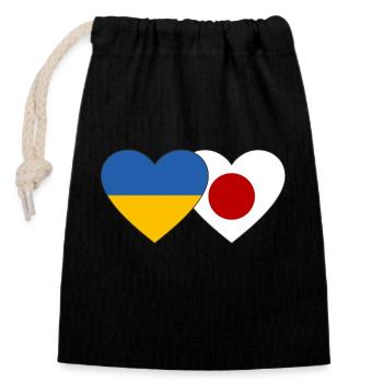 Ukraine Japan Flag Heart - Closable cotton gift bag (14x20cm) - black - Front