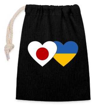 Japan Ukraine Flag Heart - Closable cotton gift bag (14x20cm) - black - Front
