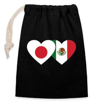 Japan Mexico Flag Heart - Closable cotton gift bag (14x20cm) - black - Front