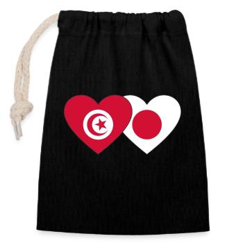 Tunisia Japan Flag Heart - Closable cotton gift bag (14x20cm) - black - Front
