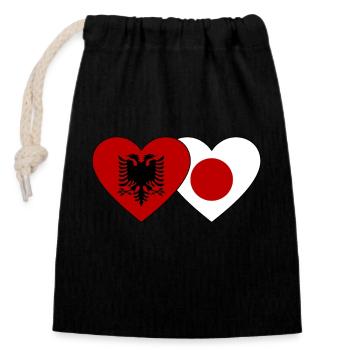 Albania Japan Flag Heart - Closable cotton gift bag (14x20cm) - black - Front