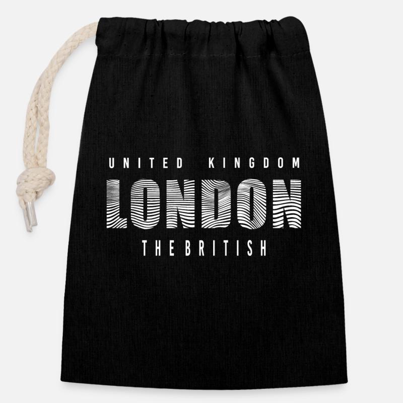 LONDON - Sac cadeau en coton avec cordon (14 x 20 cm) - noir