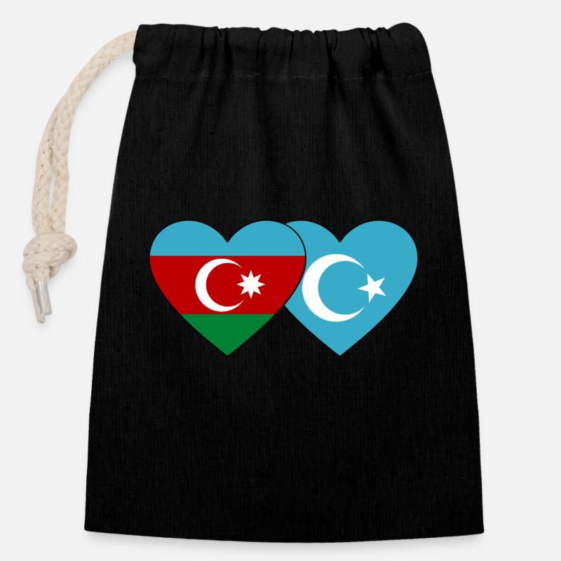 Aserbaidschan Uiguren Ostturkestan Flagge Herz - Verschließbarer Geschenkbeutel aus Baumwolle (14x20cm) - Schwarz