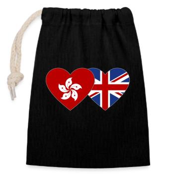 Hong Kong England Flag Heart - Closable cotton gift bag (14x20cm) - black - Front