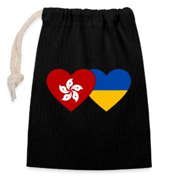 Hong Kong Ukraine Flag Heart - Closable cotton gift bag (14x20cm) - black - Front