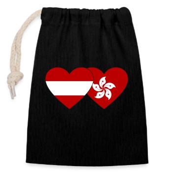 Austria Hong Kong Flag Heart - Closable cotton gift bag (14x20cm) - black - Front