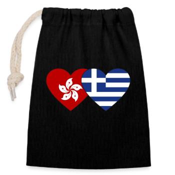 Hong Kong Greece Flag Heart - Closable cotton gift bag (14x20cm) - black - Front