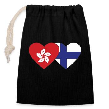 Hong Kong Finland Flag Heart - Closable cotton gift bag (14x20cm) - black - Front