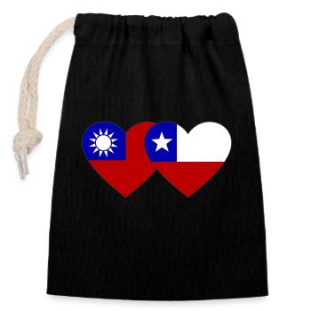 Taiwan Chile Flagge Herz - Verschließbarer Geschenkbeutel aus Baumwolle (14x20cm) - Schwarz - Vorne