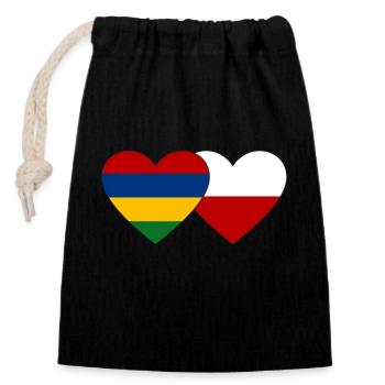 Mauritius Poland Flag Heart - Closable cotton gift bag (14x20cm) - black - Front