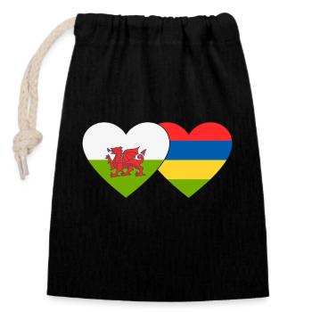 Wales Mauritius Flag Heart - Closable cotton gift bag (14x20cm) - black - Front