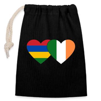 Mauritius Ireland Flag Heart - Closable cotton gift bag (14x20cm) - black - Front