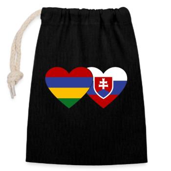 Mauritius Slovakia Flag Heart - Closable cotton gift bag (14x20cm) - black - Front