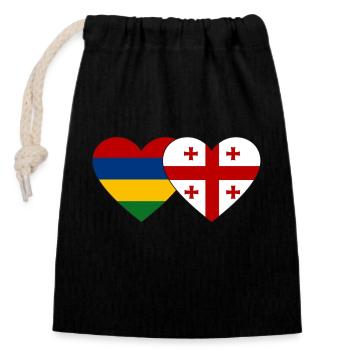 Mauritius Georgia Flag Heart - Closable cotton gift bag (14x20cm) - black - Front