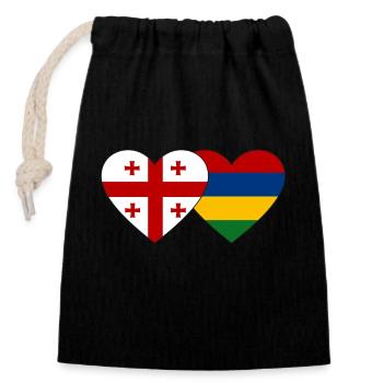 Georgia Mauritius Flag Heart - Closable cotton gift bag (14x20cm) - black - Front