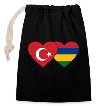 Turkey Mauritius Flag Heart - Closable cotton gift bag (14x20cm) - black - Front