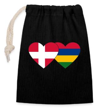 Denmark Mauritius Flag Heart - Closable cotton gift bag (14x20cm) - black - Front