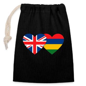 England Mauritius Flag Heart - Closable cotton gift bag (14x20cm) - black - Front
