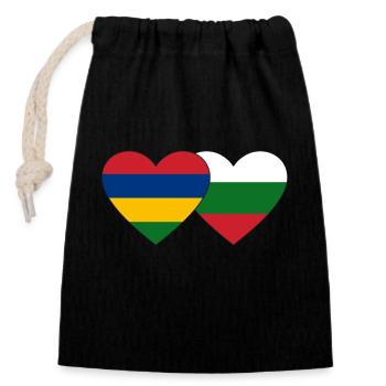 Mauritius Bulgaria Flag Heart - Closable cotton gift bag (14x20cm) - black - Front