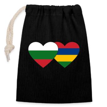 Bulgaria Mauritius Flag Heart - Closable cotton gift bag (14x20cm) - black - Front