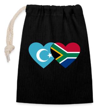 Cœur de drapeau ouïghours d’Afrique du Sud - Sac cadeau en coton avec cordon (14 x 20 cm) - noir - Devant