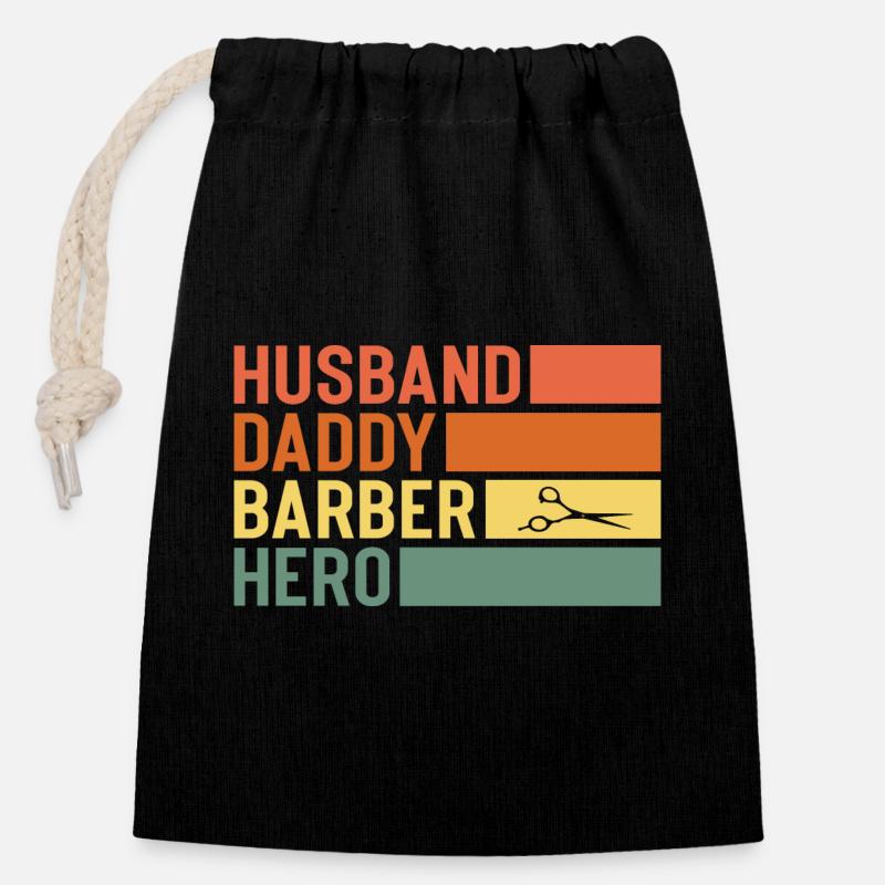Husband Daddy Barber Hero - Verschließbarer Geschenkbeutel aus Baumwolle (14x20cm) - Schwarz