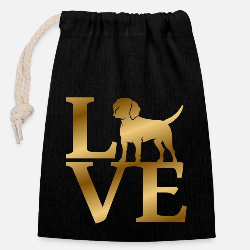 Love Beagle - Verschließbarer Geschenkbeutel aus Baumwolle (14x20cm) - Schwarz