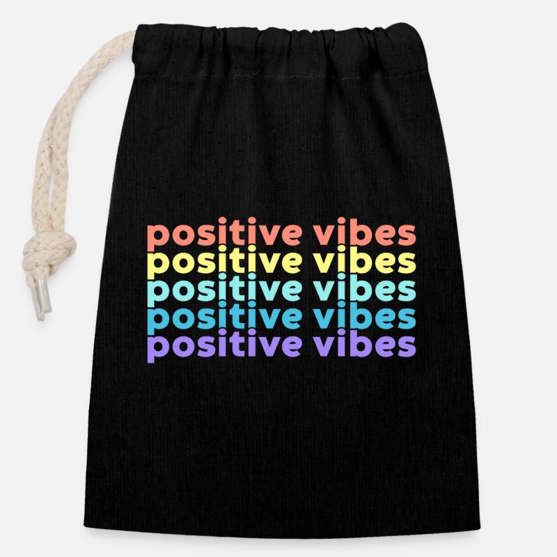 Vibrations positives (Arc-en-ciel) - Sac cadeau en coton avec cordon (14 x 20 cm) - noir