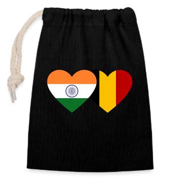 India Belgium Flag Heart - Closable cotton gift bag (14x20cm) - black - Front