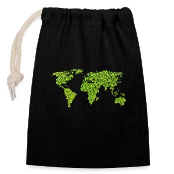 Green World Map - Closable cotton gift bag (14x20cm) - black - Front