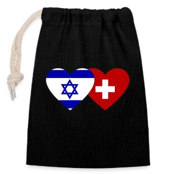 Israel Schweiz Herz Flagge - Verschließbarer Geschenkbeutel aus Baumwolle (14x20cm) - Schwarz - Vorne