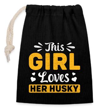 Cette fille aime son husky - Sac cadeau en coton avec cordon (14 x 20 cm) - noir - Devant